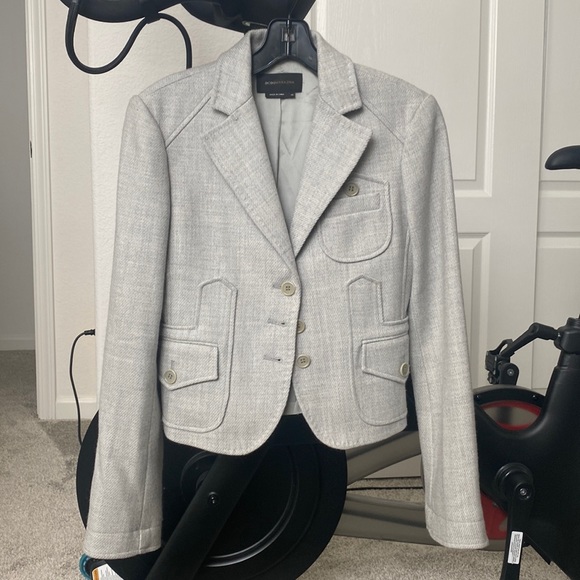 BCBGMAXAZRIA Blazer doppiopetto a maniche lunghe con scollo a V da donna, Turchese, XX-Small